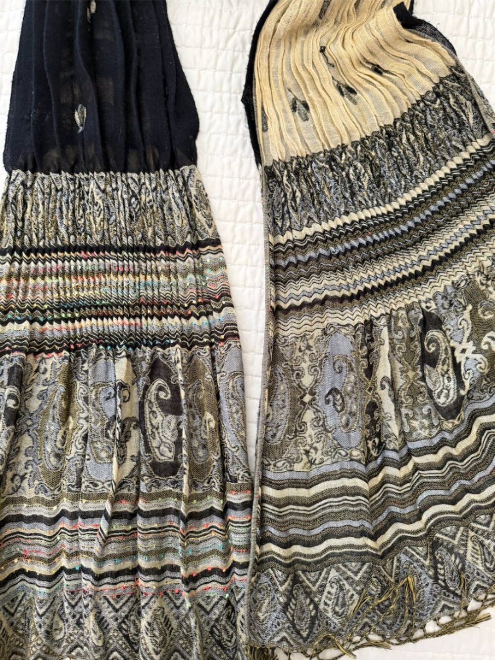 Anthropologie Vintage Scarf Black Gray & camel multicolor